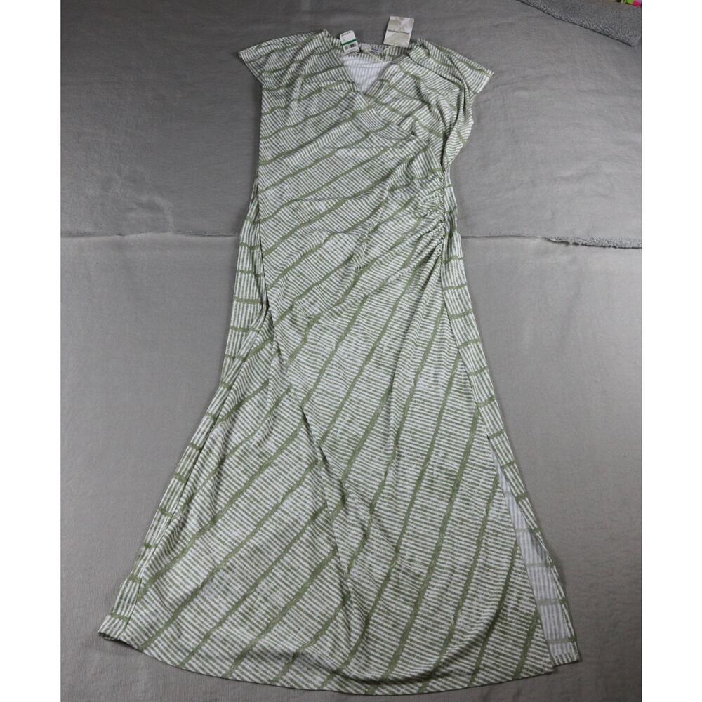 New Tommy Bahama Dress L Green Carmela Bungalow Bay Stripe Faux Wrap Maxi UPF 30